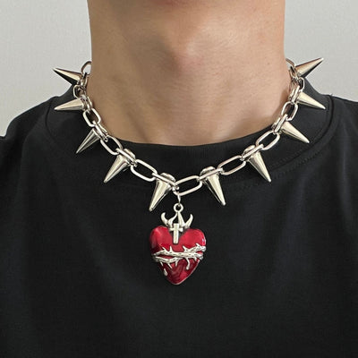 OH Spiked Chain Heart Pendant Necklace-korean-fashion-Necklace-OH Atelier-OH Garments