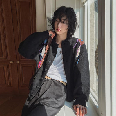 OH Stitched Contrast Detail Cardigan-korean-fashion-Cardigan-OH Atelier-OH Garments