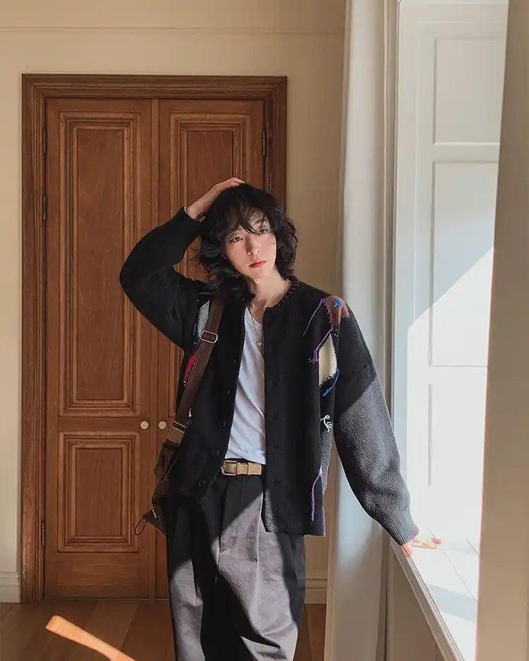 OH Stitched Contrast Detail Cardigan-korean-fashion-Cardigan-OH Atelier-OH Garments