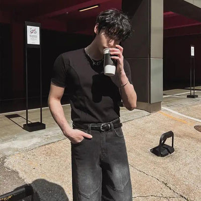 OH Structured Slim Fit T-Shirt-korean-fashion-T-Shirt-OH Atelier-OH Garments