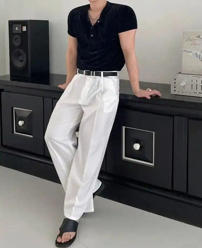 OH Textured Henley Collar Slim Knit T-Shirt-korean-fashion-T-Shirt-OH Atelier-OH Garments