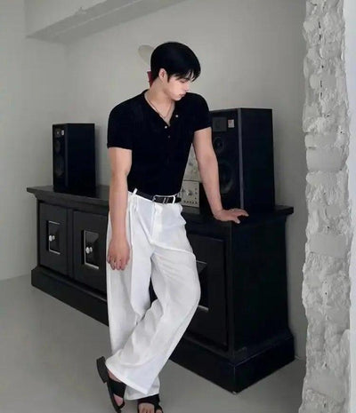 OH Textured Henley Collar Slim Knit T-Shirt-korean-fashion-T-Shirt-OH Atelier-OH Garments