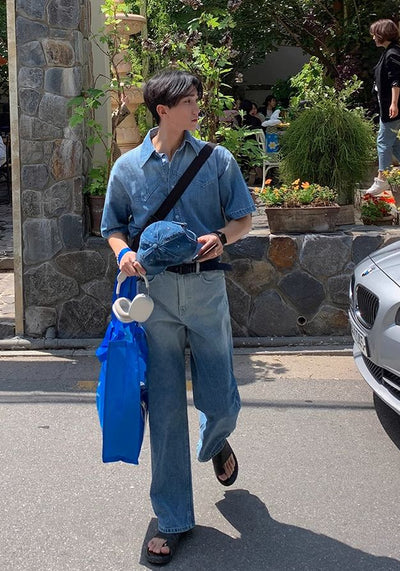 OH Two-Tone Washed Denim Shirt-korean-fashion-Shirt-OH Atelier-OH Garments