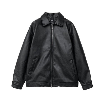 OH Two Zipper Ends Faux Leather Jacket-korean-fashion-Jacket-OH Atelier-OH Garments
