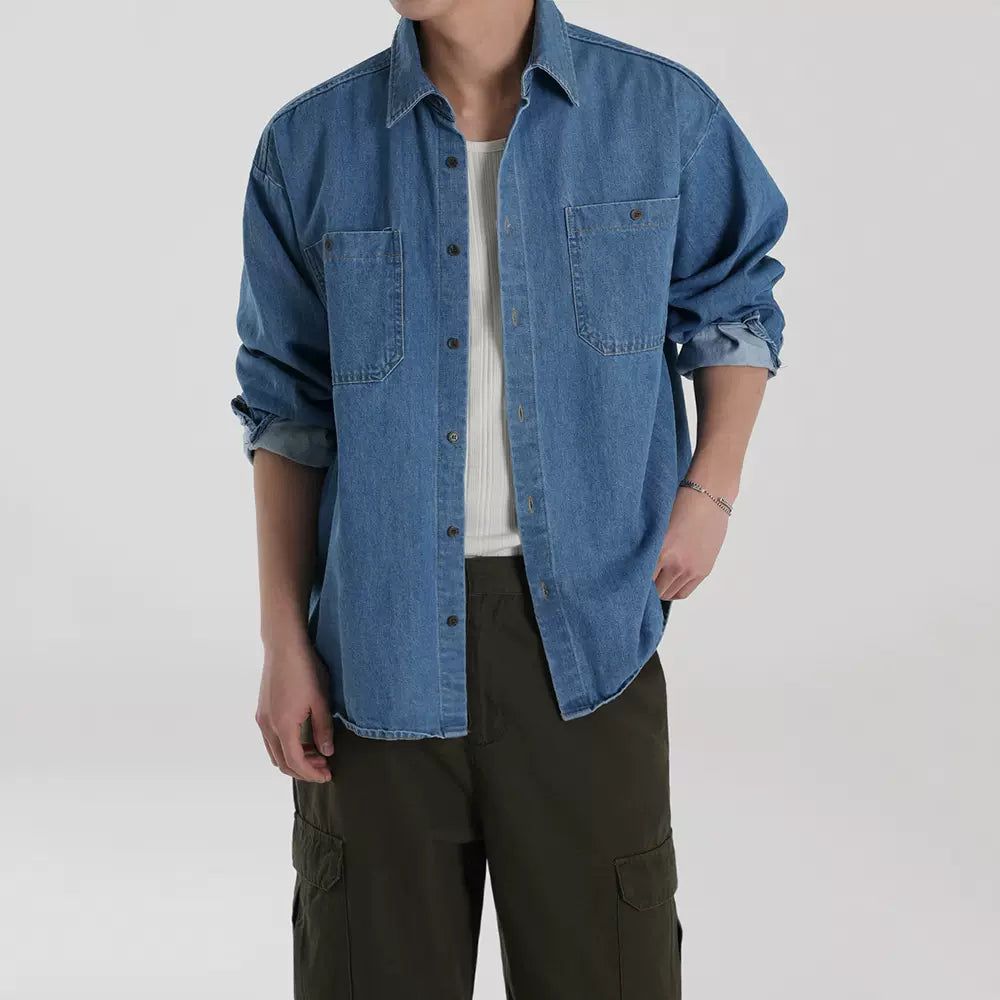 OH Washed Buttoned Pocket Denim Shirt-korean-fashion-Shirt-OH Atelier-OH Garments