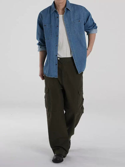 OH Washed Buttoned Pocket Denim Shirt-korean-fashion-Shirt-OH Atelier-OH Garments