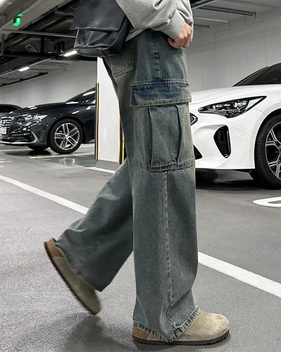 OH Washed Loose Fit Cargo Jeans-korean-fashion-Jeans-OH Atelier-OH Garments