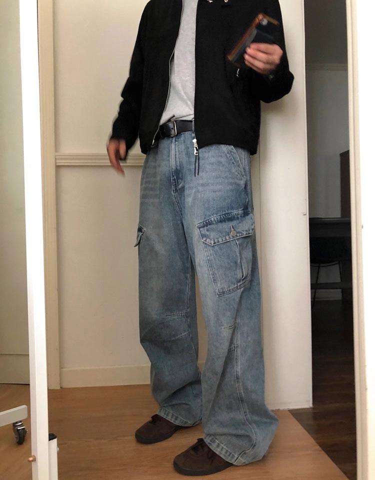 OH Washed Structured Cargo Jeans-korean-fashion-Jeans-OH Atelier-OH Garments