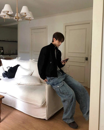 OH Washed Structured Cargo Jeans-korean-fashion-Jeans-OH Atelier-OH Garments