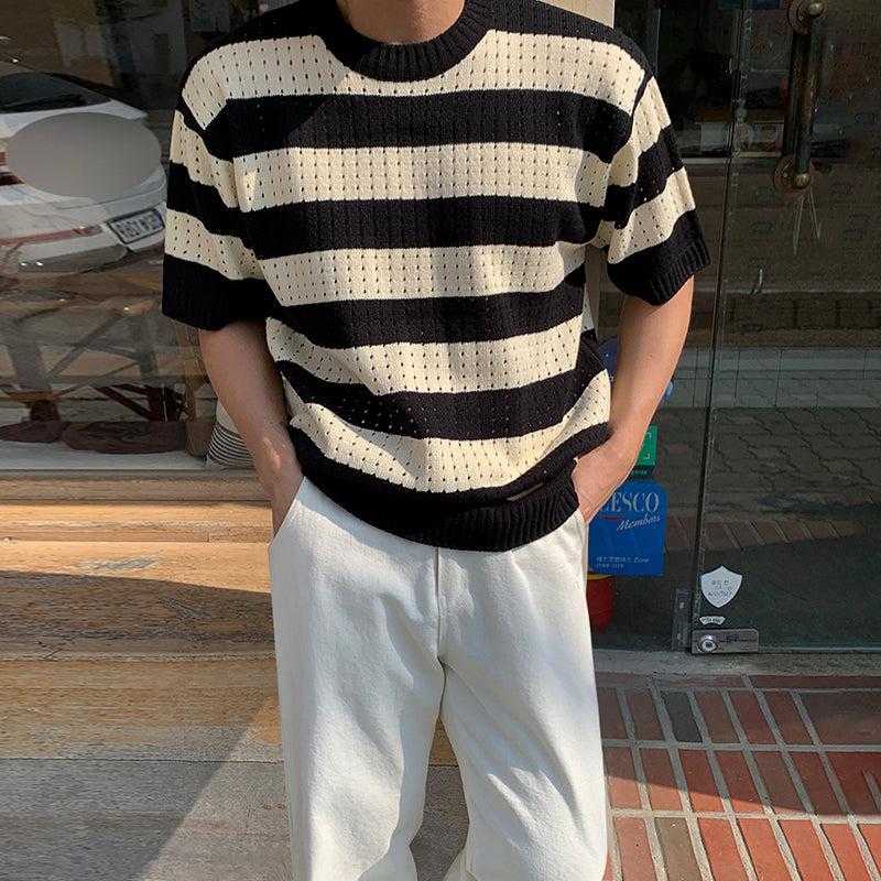 OH Wide Stripes Knit T-Shirt-korean-fashion-T-Shirt-OH Atelier-OH Garments