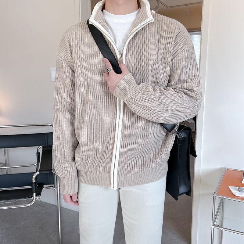 OH Zipper Line Contrast Knit Jacket-korean-fashion-Jacket-OH Atelier-OH Garments