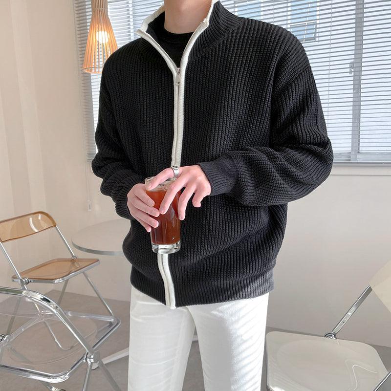 OH Zipper Line Contrast Knit Jacket-korean-fashion-Jacket-OH Atelier-OH Garments