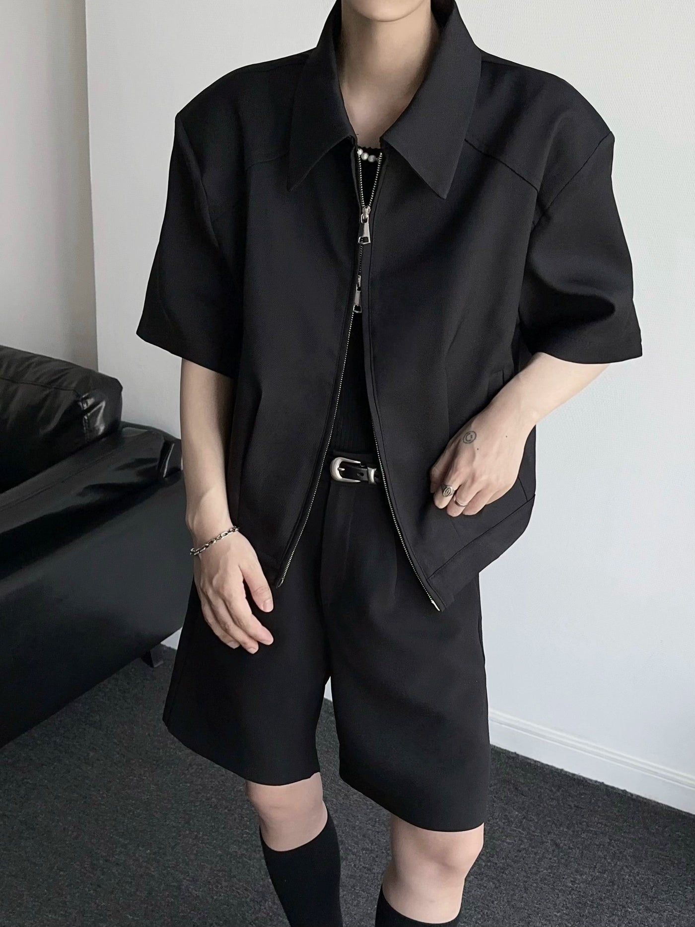 Qi Shoulder Padded Collar Jacket-korean-fashion-Jacket-Qi's Closet-OH Garments