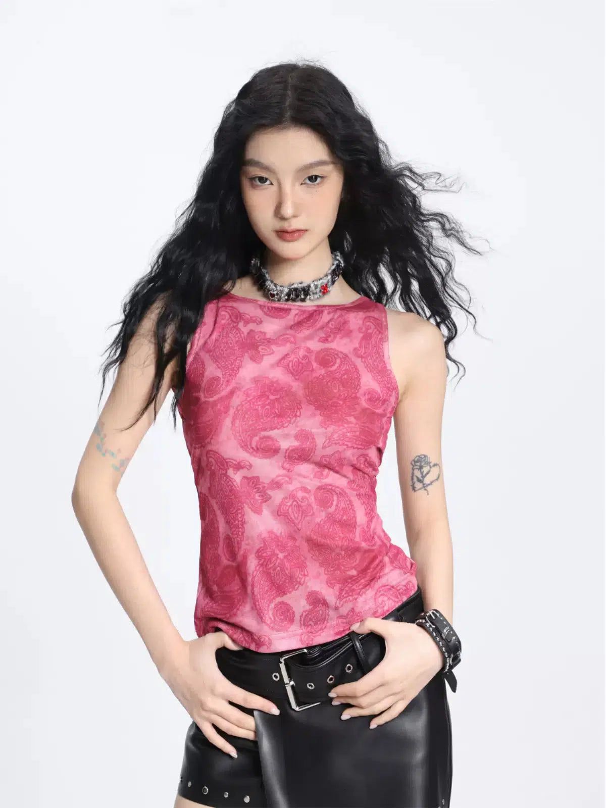 Shi Flocked Mesh Sleeveless Blouse-korean-fashion-Blouse-Shi's Closet-OH Garments