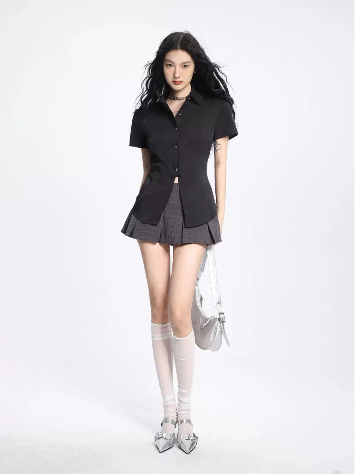 Shi Front Slit Buttoned Shirt-korean-fashion-Shirt-Shi's Closet-OH Garments