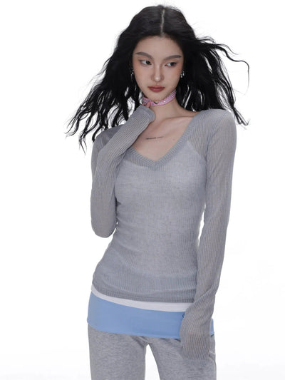 Shi Slim Fit V-Neck Long Sleeve Blouse-korean-fashion-Blouse-Shi's Closet-OH Garments