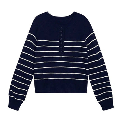 Sue Classic Stripes Buttoned Sweater-korean-fashion-Sweater-Sue's Closet-OH Garments