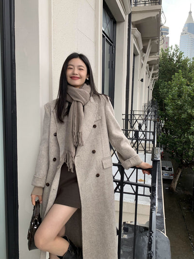 Sue Cozy Four-Buttons Lapel Trench Coat-korean-fashion-Long Coat-Sue's Closet-OH Garments