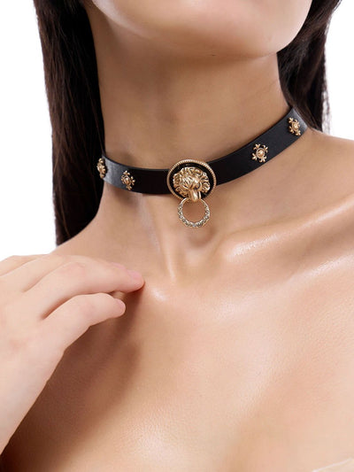 Sumi Lion Head PU Leather Choker Necklace-korean-fashion-Necklace-Sumi's Closet-OH Garments