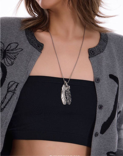 Sumi Two Feathers Pendant Necklace-korean-fashion-Necklace-Sumi's Closet-OH Garments