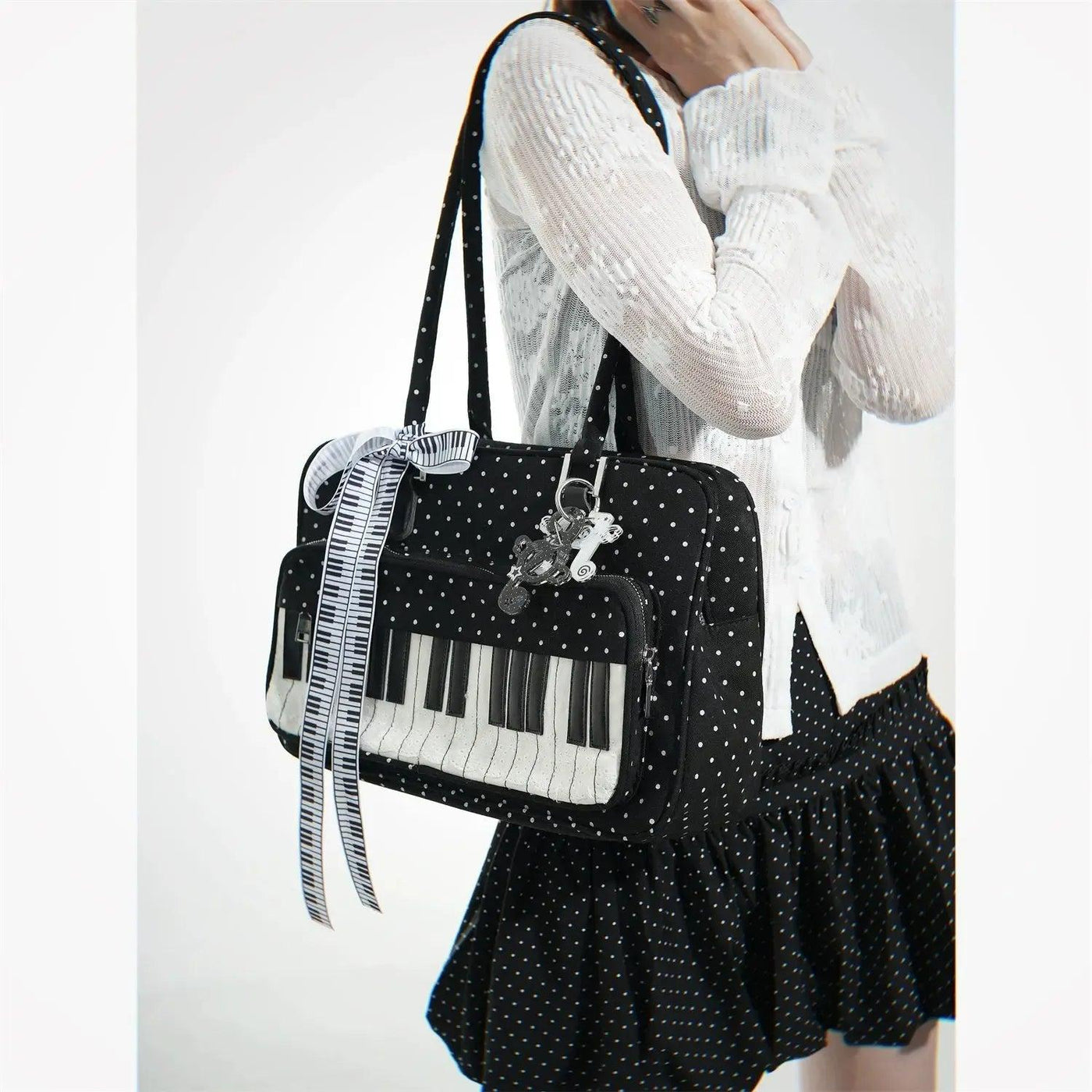 Taro Piano Polka Dots Tote Bag-korean-fashion-Bag-Taro's Closet-OH Garments