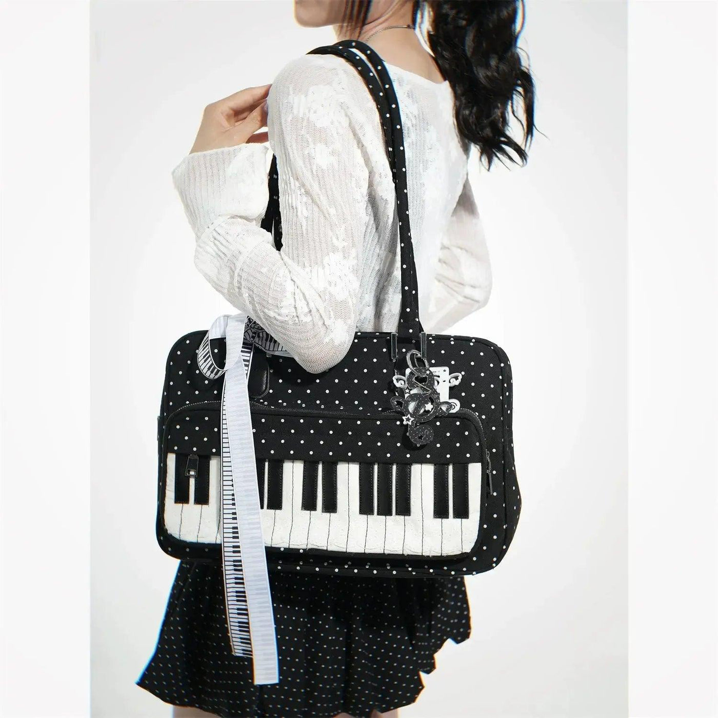 Taro Piano Polka Dots Tote Bag-korean-fashion-Bag-Taro's Closet-OH Garments