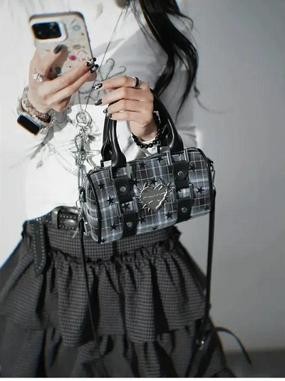 Taro Thorn Heart Plaid Crossbody Bag-korean-fashion-Bag-Taro's Closet-OH Garments