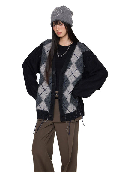 Tom Argyle Pattern Knit Cardigan-korean-fashion-Cardigan-Tom's Closet-OH Garments
