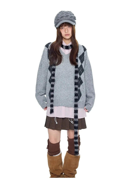 Tom Argyle V-Neck Sweater-korean-fashion-Sweater-Tom's Closet-OH Garments