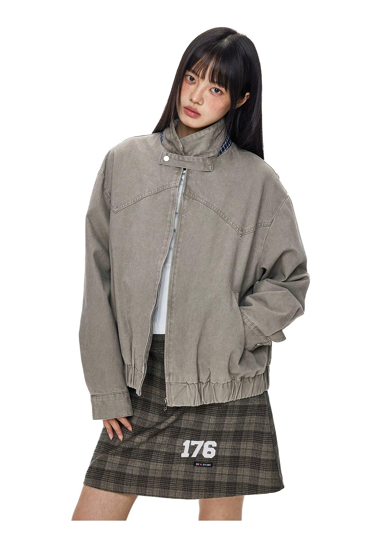 Tom Buttoned Neck Strap Denim Jacket-korean-fashion-Jacket-Tom's Closet-OH Garments