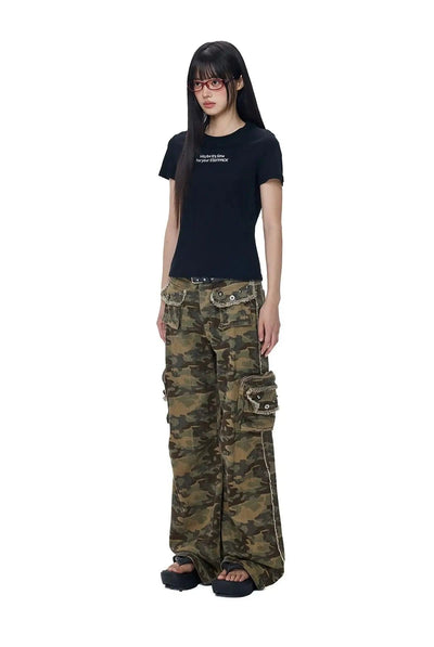 Tom Camouflage Raw Edge Cargo Pants-korean-fashion-Pants-Tom's Closet-OH Garments