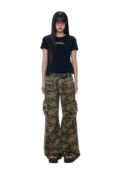 Tom Camouflage Raw Edge Cargo Pants-korean-fashion-Pants-Tom's Closet-OH Garments