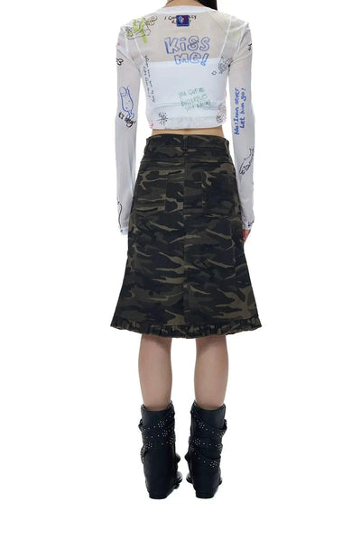 Tom Camouflage Ruffled Skirt-korean-fashion-Skirt-Tom's Closet-OH Garments