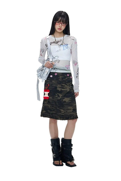 Tom Camouflage Ruffled Skirt-korean-fashion-Skirt-Tom's Closet-OH Garments