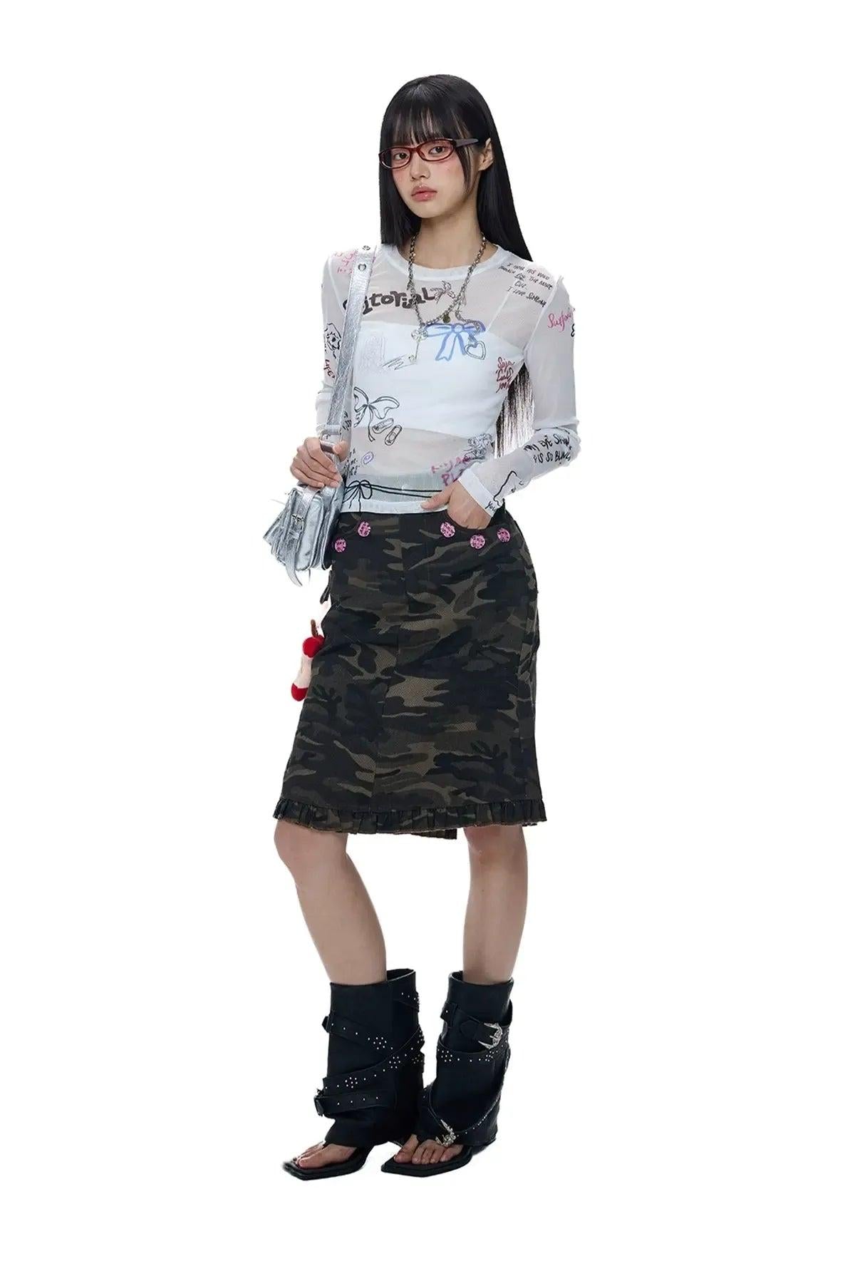 Tom Camouflage Ruffled Skirt-korean-fashion-Skirt-Tom's Closet-OH Garments