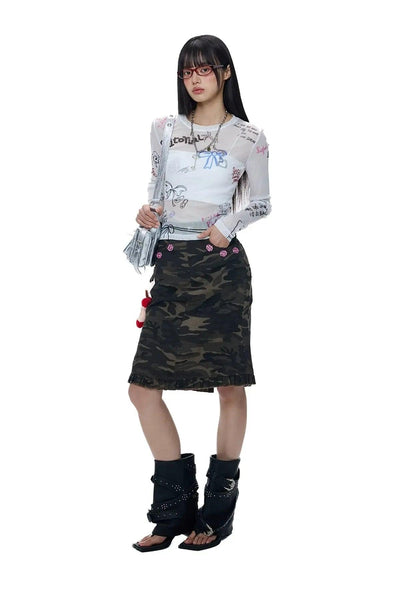 Tom Camouflage Ruffled Skirt-korean-fashion-Skirt-Tom's Closet-OH Garments