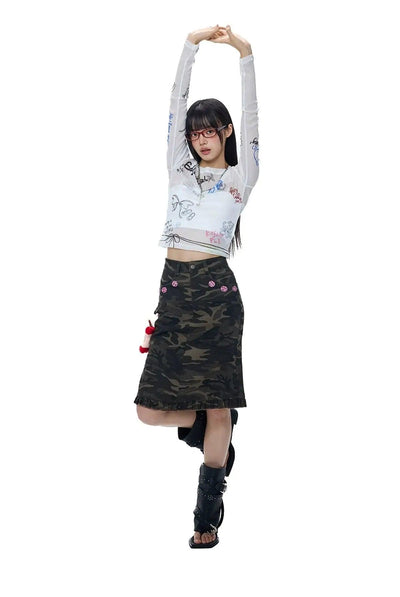 Tom Camouflage Ruffled Skirt-korean-fashion-Skirt-Tom's Closet-OH Garments