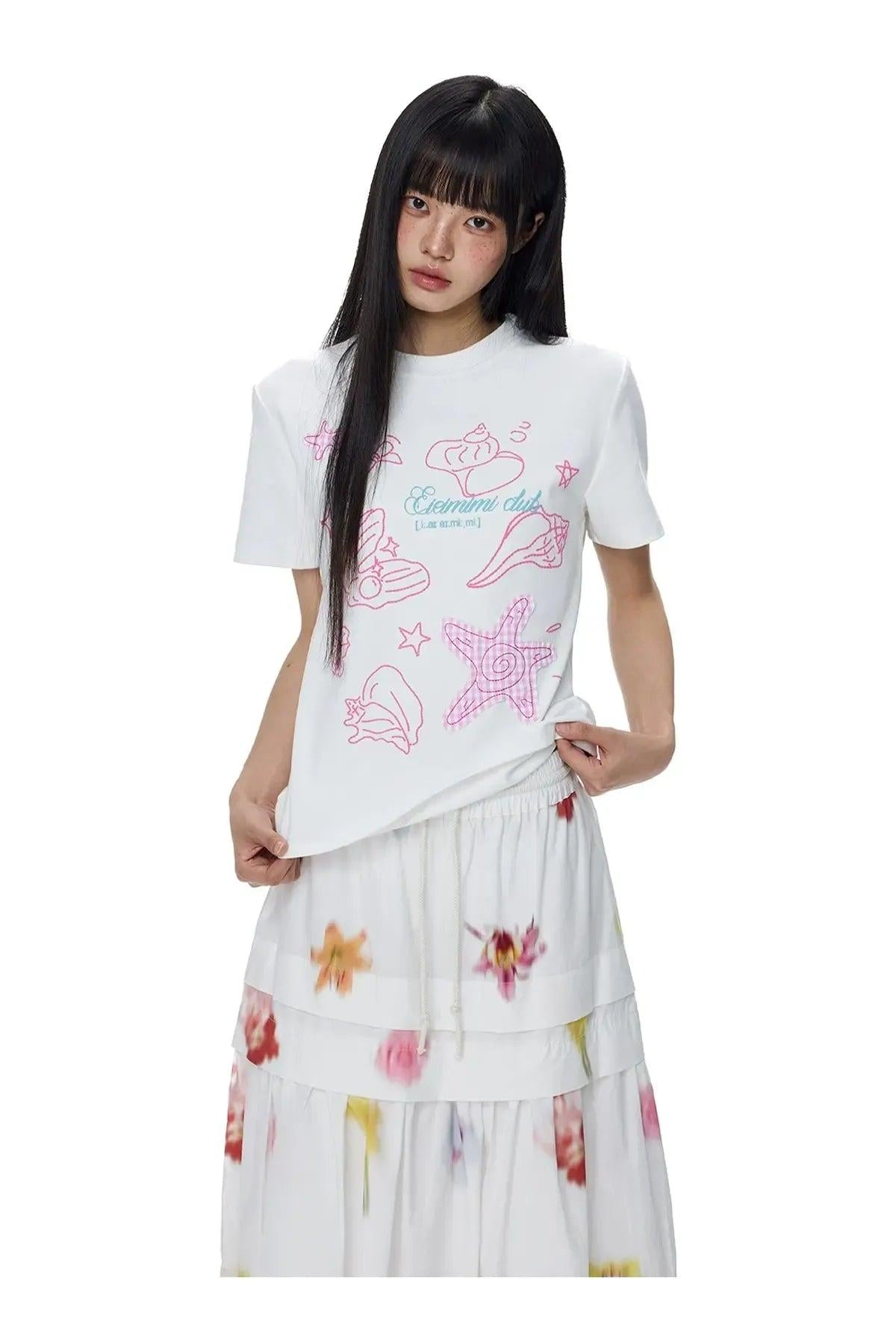 Tom Conch & Star Fish T-Shirt-korean-fashion-T-Shirt-Tom's Closet-OH Garments