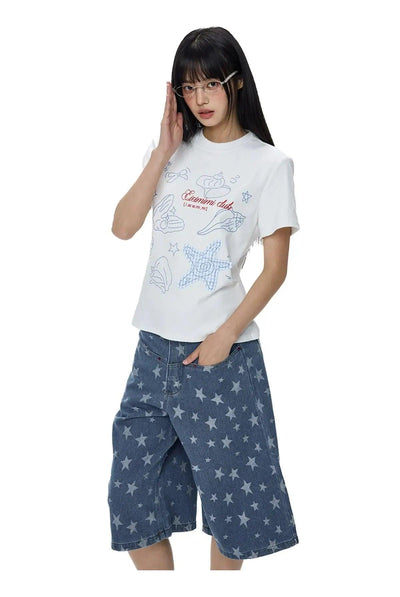 Tom Conch & Star Fish T-Shirt-korean-fashion-T-Shirt-Tom's Closet-OH Garments