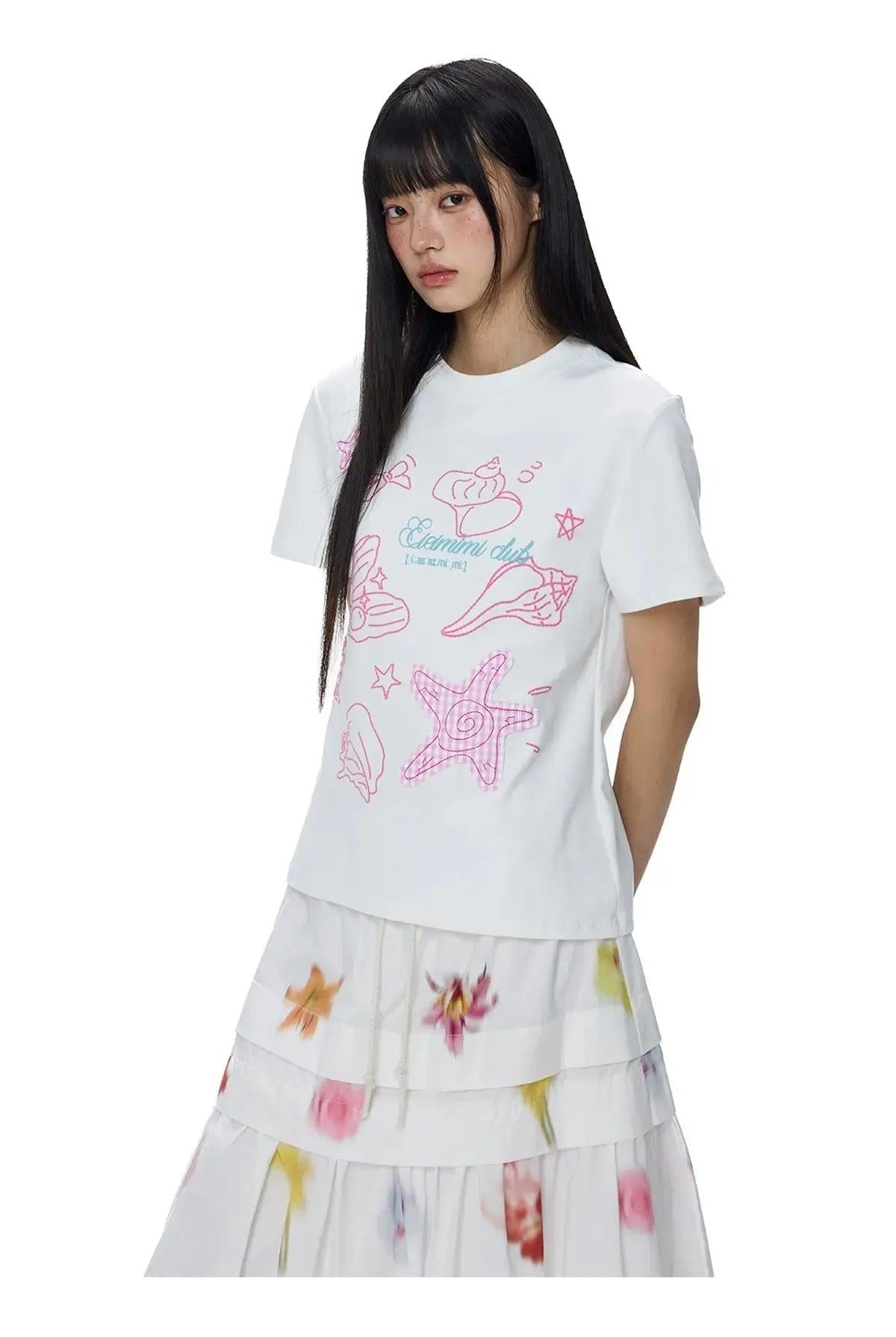 Tom Conch & Star Fish T-Shirt-korean-fashion-T-Shirt-Tom's Closet-OH Garments