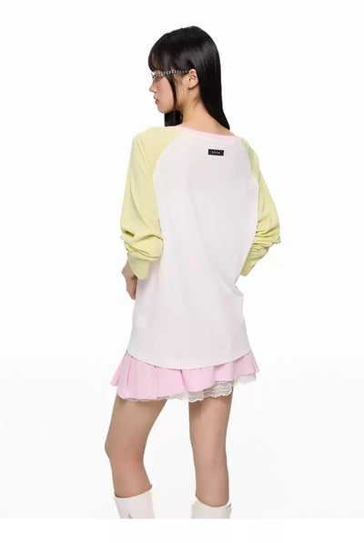 Tom Contrast Color Slant Shoulder Long Sleeve T-Shirt-korean-fashion-T-Shirt-Tom's Closet-OH Garments