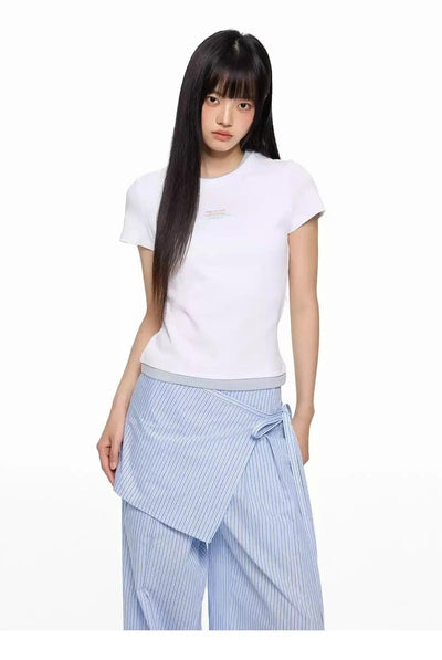Tom Contrast Layered Slim Fit T-Shirt-korean-fashion-T-Shirt-Tom's Closet-OH Garments