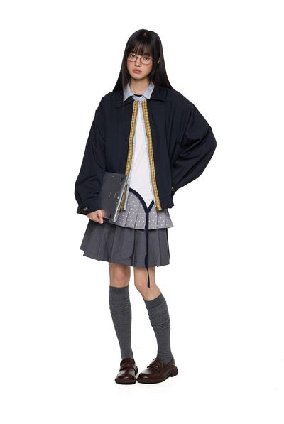 Tom Contrast Plaid Zip Line Jacket-korean-fashion-Jacket-Tom's Closet-OH Garments