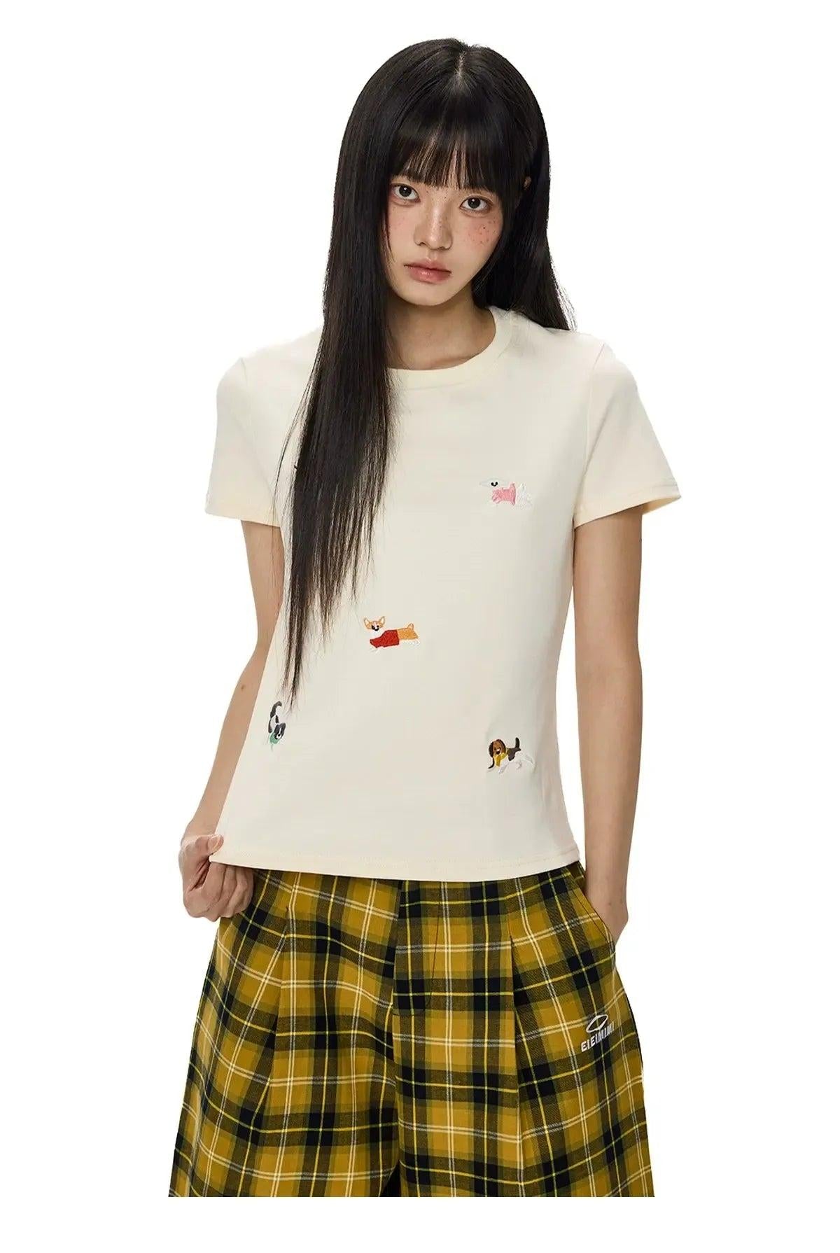 Tom Cute Puppy Embroidery T-Shirt-korean-fashion-T-Shirt-Tom's Closet-OH Garments
