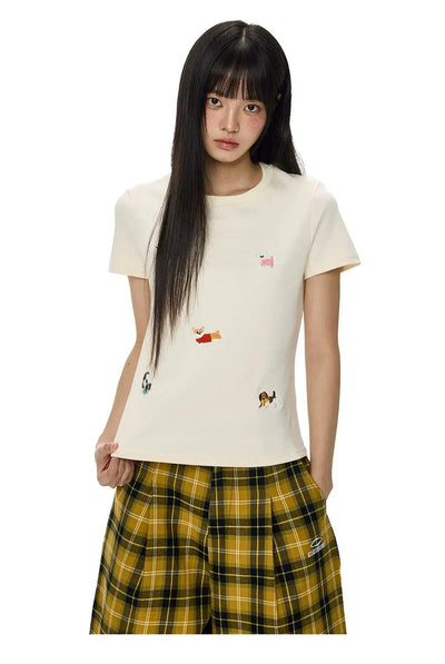 Tom Cute Puppy Embroidery T-Shirt-korean-fashion-T-Shirt-Tom's Closet-OH Garments