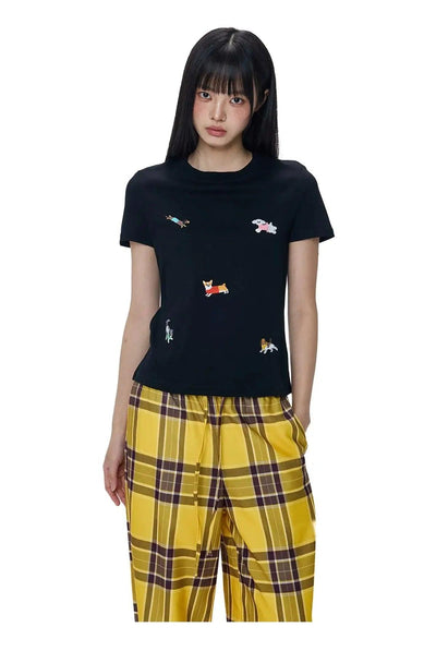 Tom Cute Puppy Embroidery T-Shirt-korean-fashion-T-Shirt-Tom's Closet-OH Garments