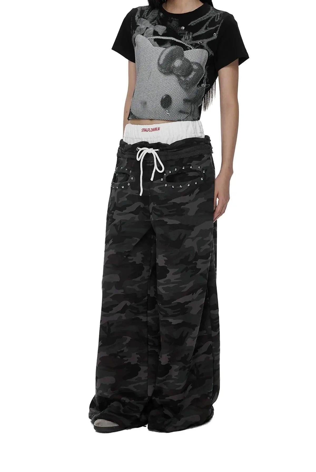 Tom Drawcord Camouflage Pants-korean-fashion-Pants-Tom's Closet-OH Garments