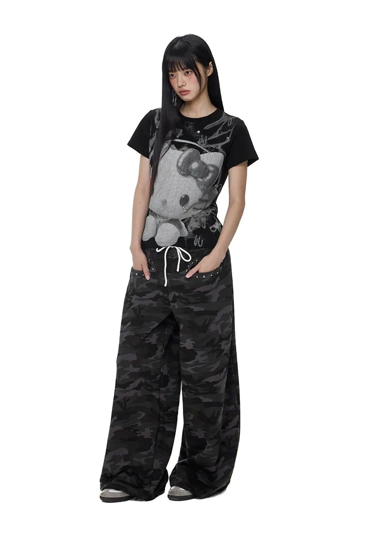Tom Drawcord Camouflage Pants-korean-fashion-Pants-Tom's Closet-OH Garments