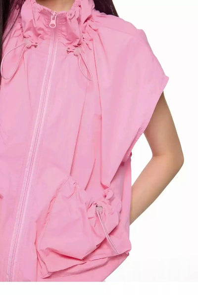 Tom Drawstring Ruched Pocket Vest-korean-fashion-Vest-Tom's Closet-OH Garments