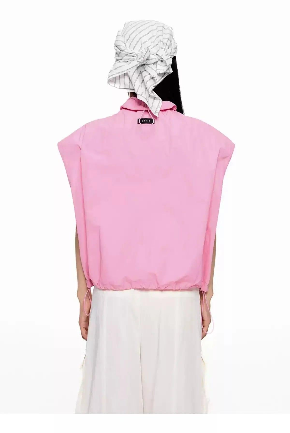 Tom Drawstring Ruched Pocket Vest-korean-fashion-Vest-Tom's Closet-OH Garments